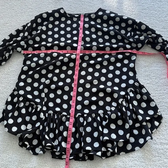 ZARA Polka Dot Ruffle Hem Tunic Top Black and White S Oversized - Picture 6 of 7